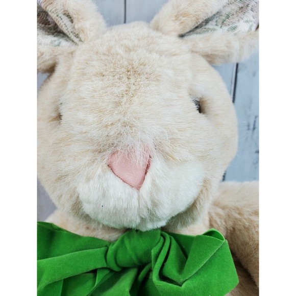 Westcliff Collection Bunny Rabbit Plush Tan Tall Ears Toy Vintage Rope Bow Green - Picture 4 of 10
